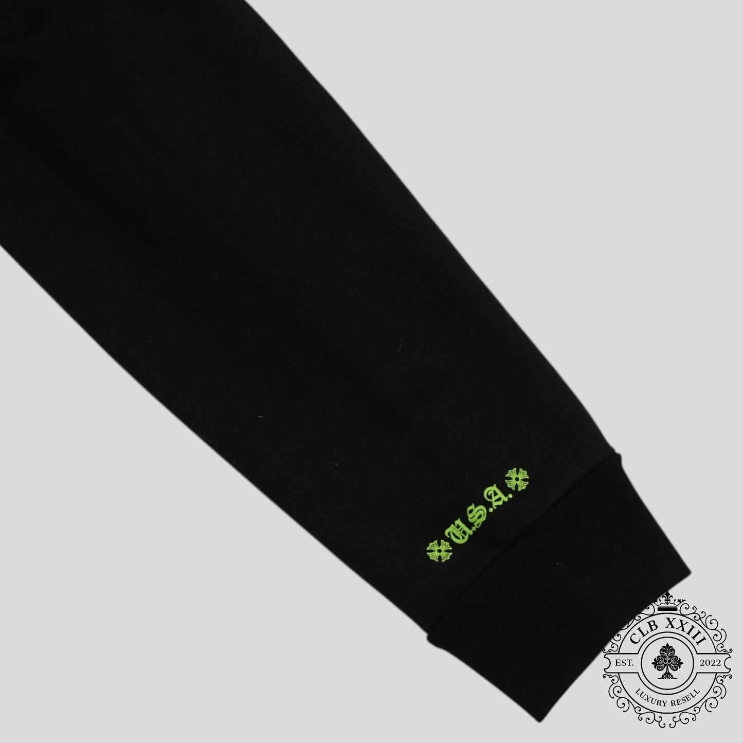 Chrome Hearts Signed Leather Cross Patch Horseshoe Logo Hoodie in Black/Green