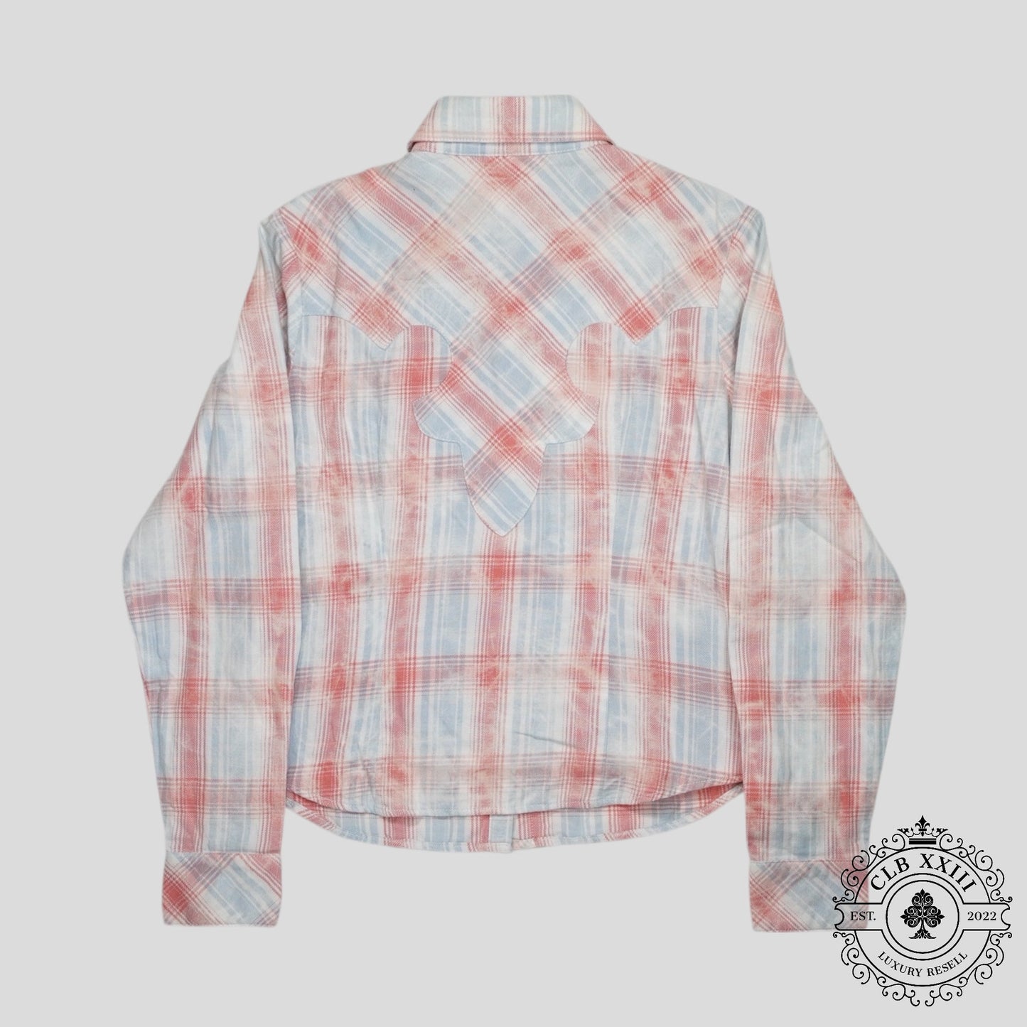Chrome Hearts Women's Fleur Patch Flannel Shirt in Red/Blue