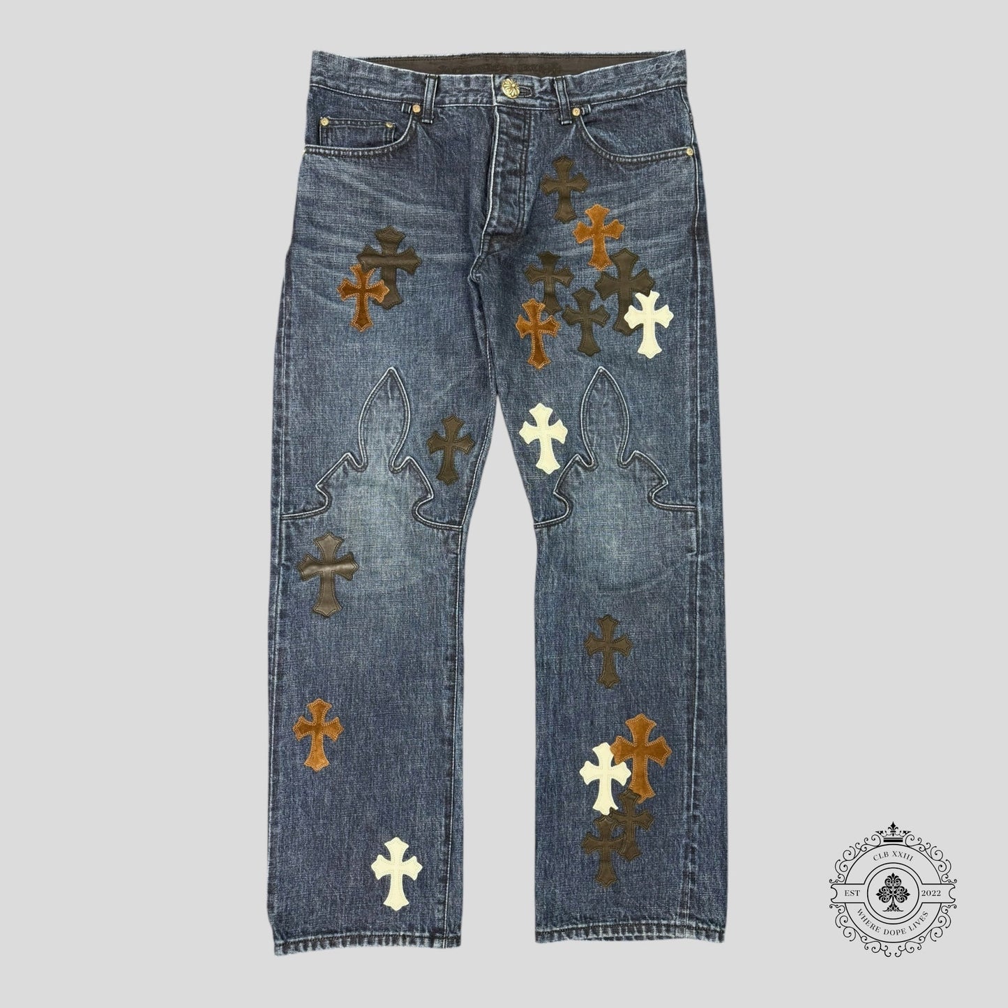Chrome Hearts Fleur Knee Cross Patch Jeans