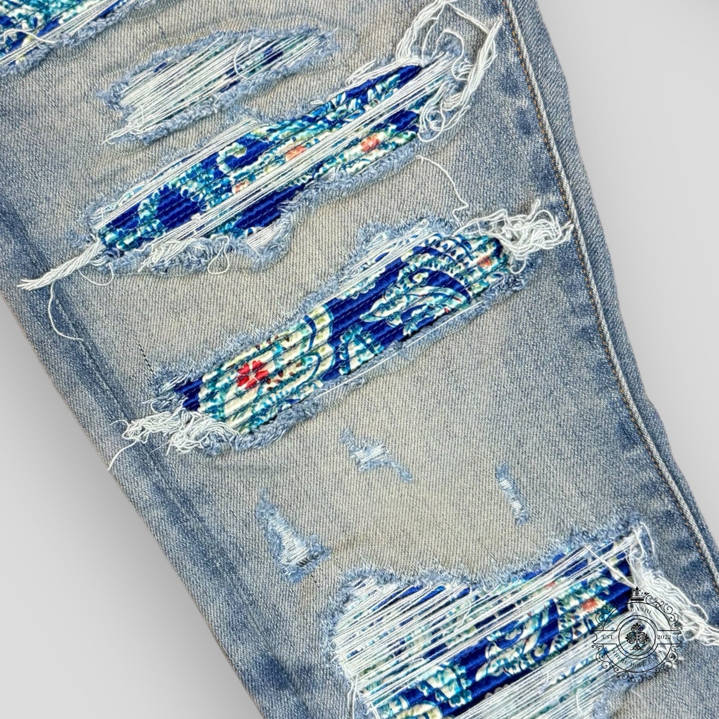 Amiri MX1 Silk PJ Thrasher Jeans in Clay Indigo