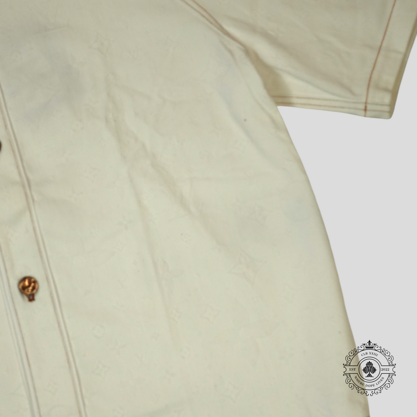 Louis Vuitton Embossed Monogram Baseball Denim Shirt in White