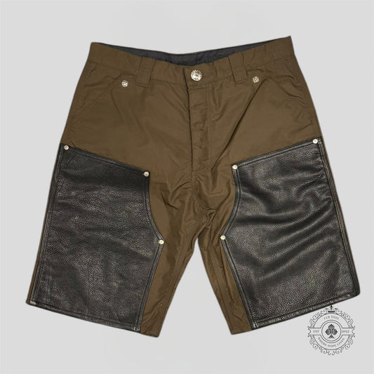 Chrome Hearts Leather Knee Nylon Shorts in Brown / Pink