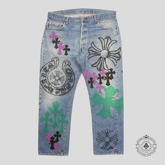 Chrome Hearts Stencil Cross Patch Jeans