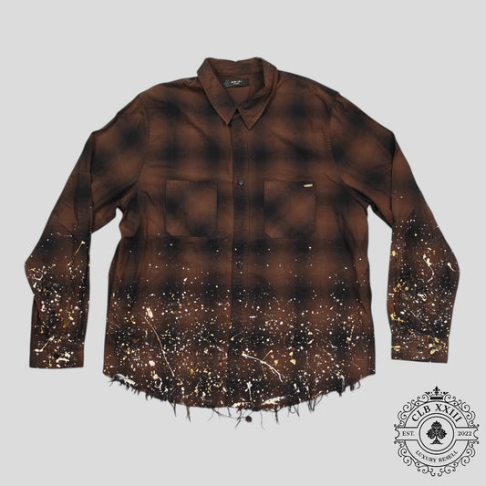 Amiri Crystal Painter Plaid Button Up in Brown
