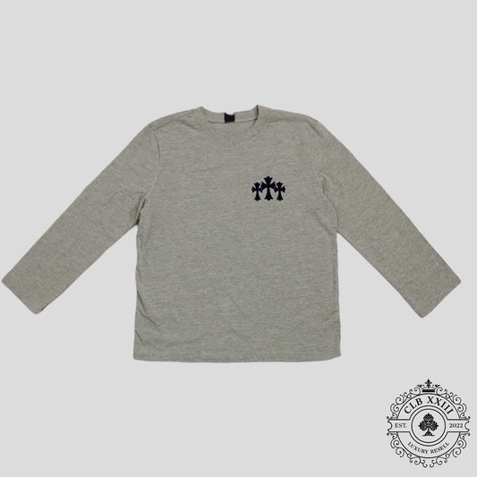 Chrome Hearts Triple Cross Flocked Long Sleeve in Grey