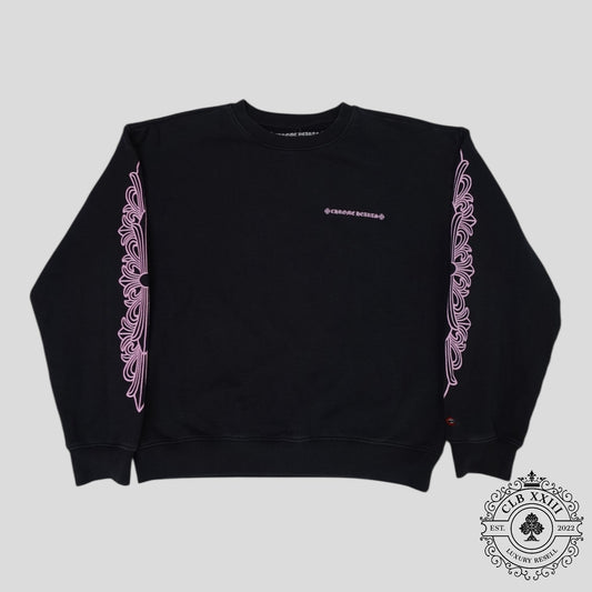 Chrome Hearts Floral Sleeve Crewneck in Black / Pink