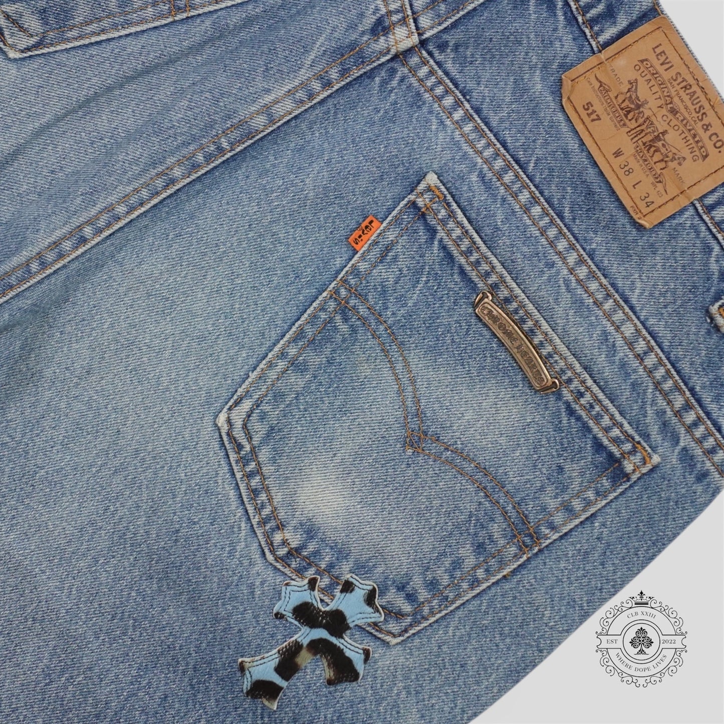 Chrome Hearts St Barth Jeans in Orange / Blue