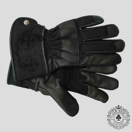 Chrome Hearts Plus Patch Leather Moto Gloves in Black