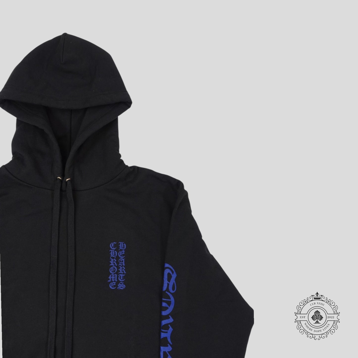Chrome Hearts Vertical Logo Hoodie in Black/Blue