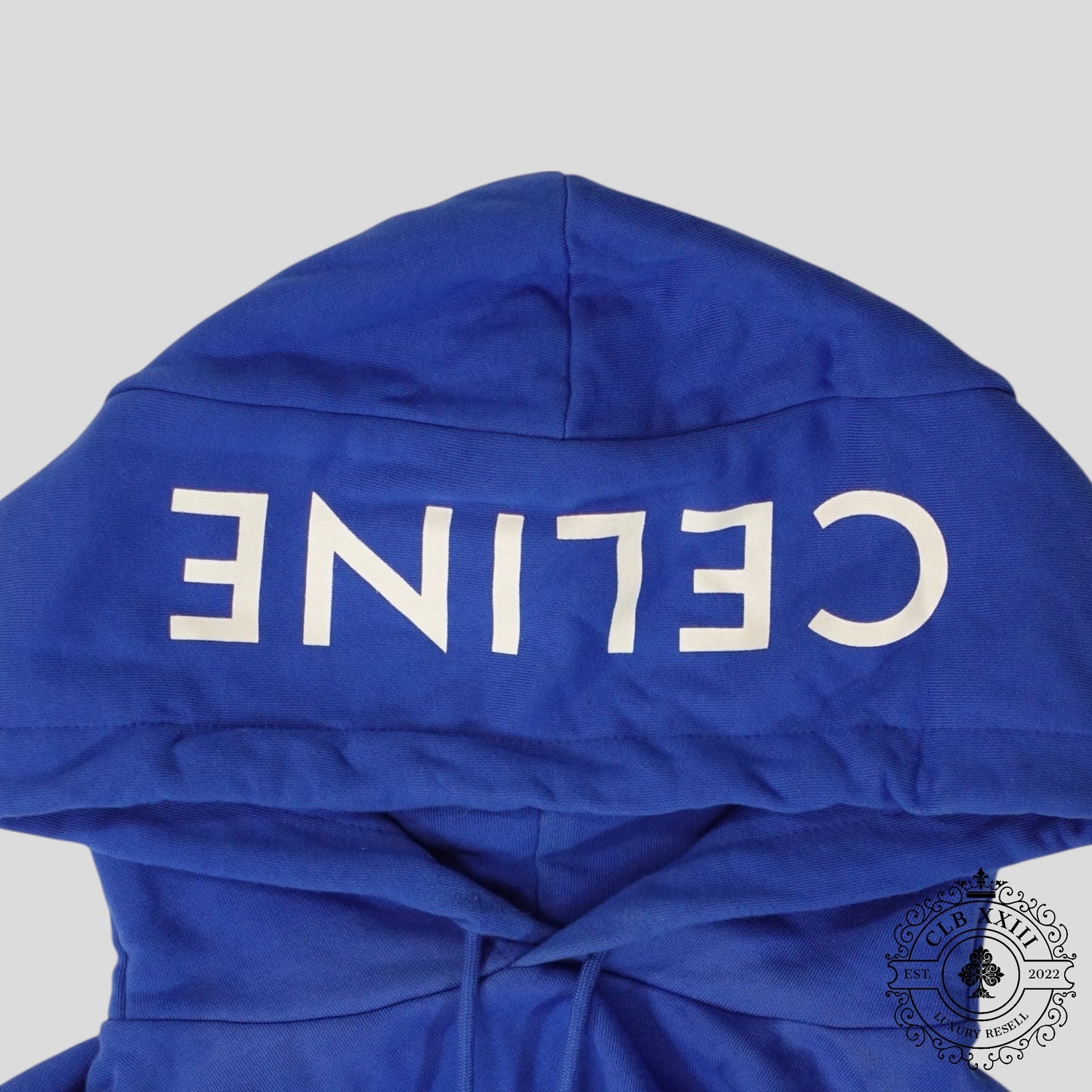 Celine Hood Logo Hoodie in Blue