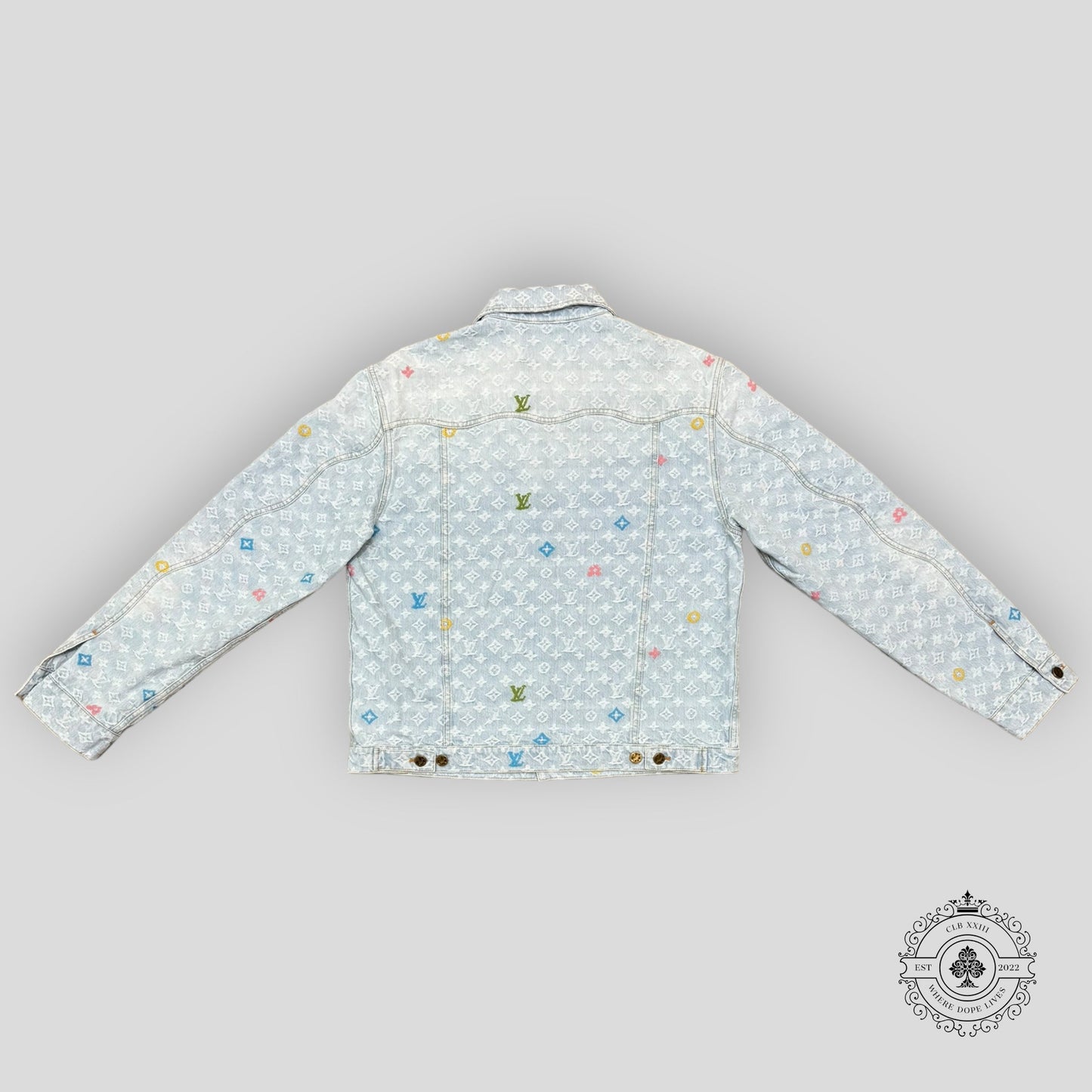 Louis Vuitton Monogram Denim Jacket in Light Wash/Multicolor