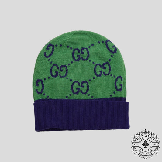 Gucci GG Knit Wool Beanie in Green/Blue