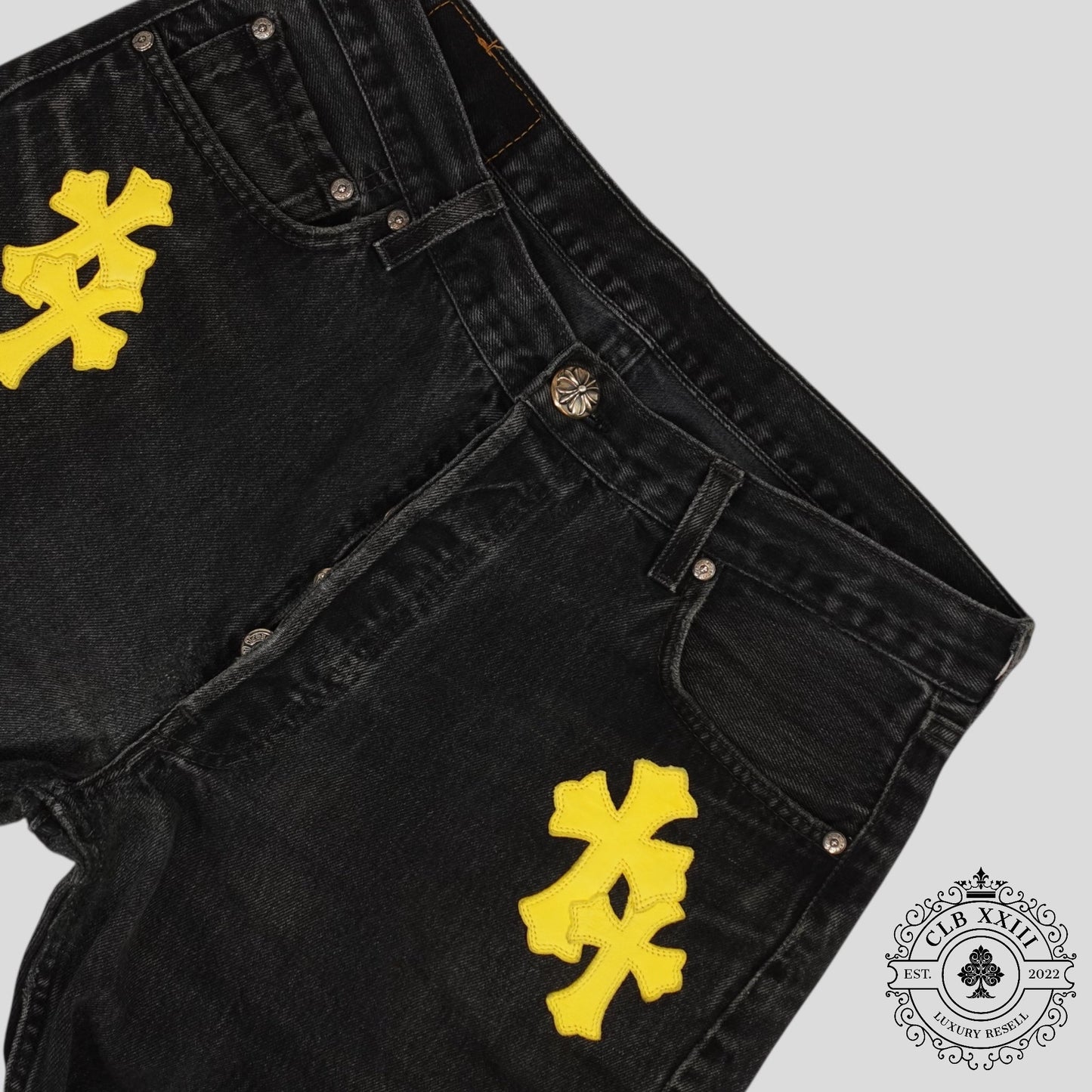 Chrome Hearts Cross Patch Jeans in Black/Yellow