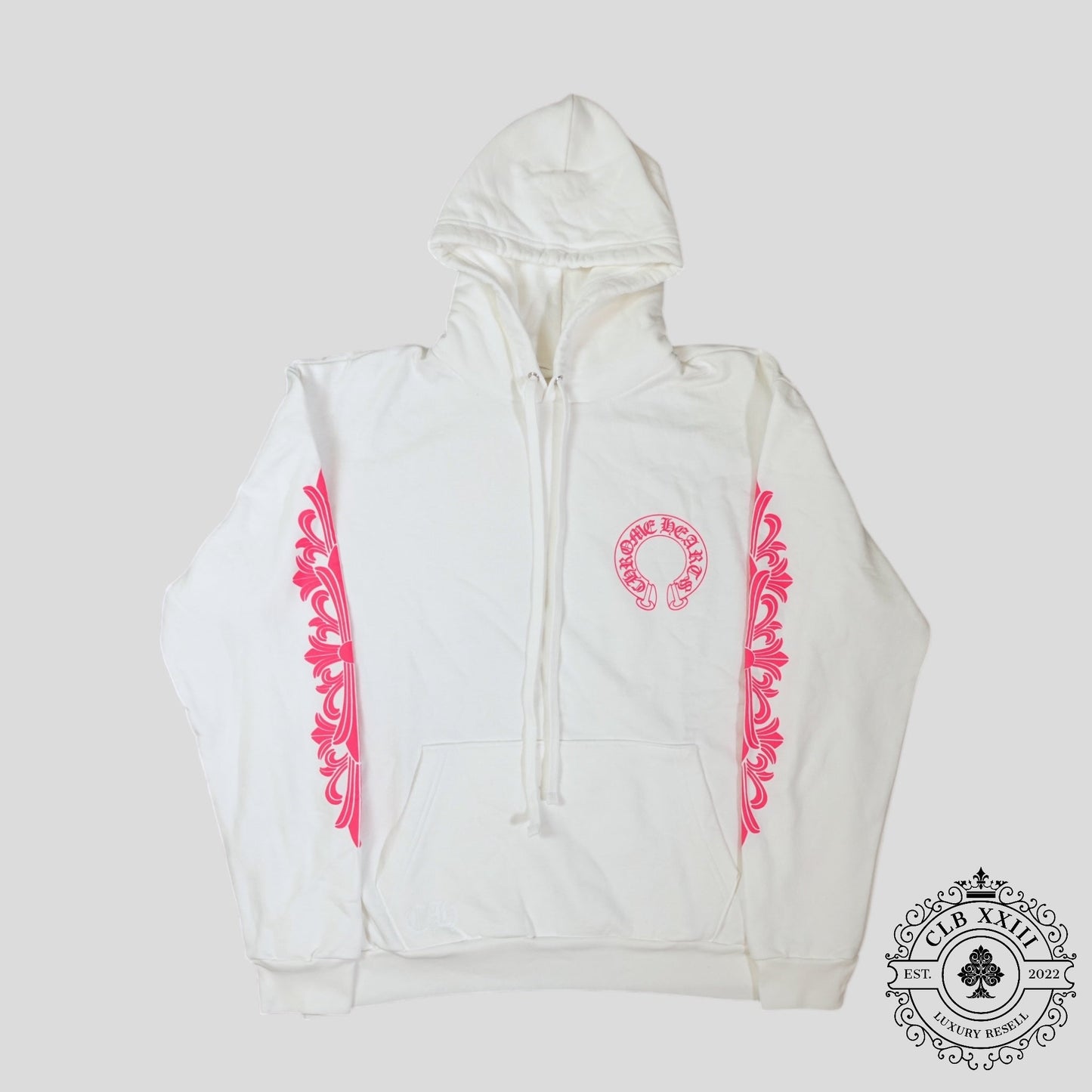 Chrome Hearts Horseshoe Logo Hoodie in White/Pink