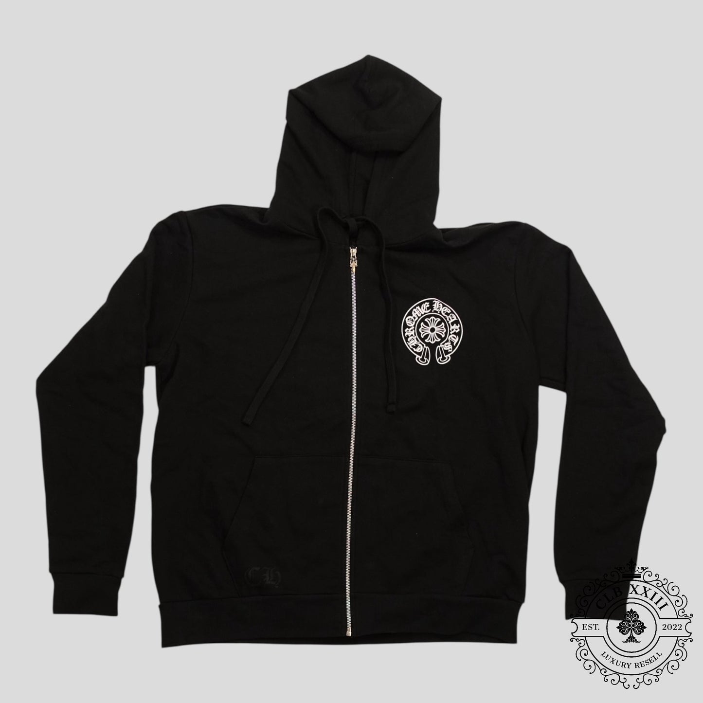 CHROME HEARTS MIAMI EXCLUSIVE HORSESHOE LOGO ZIP-UP HOODIE - BLACK