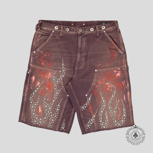 Hellstar Denim Studded Shorts in Brown