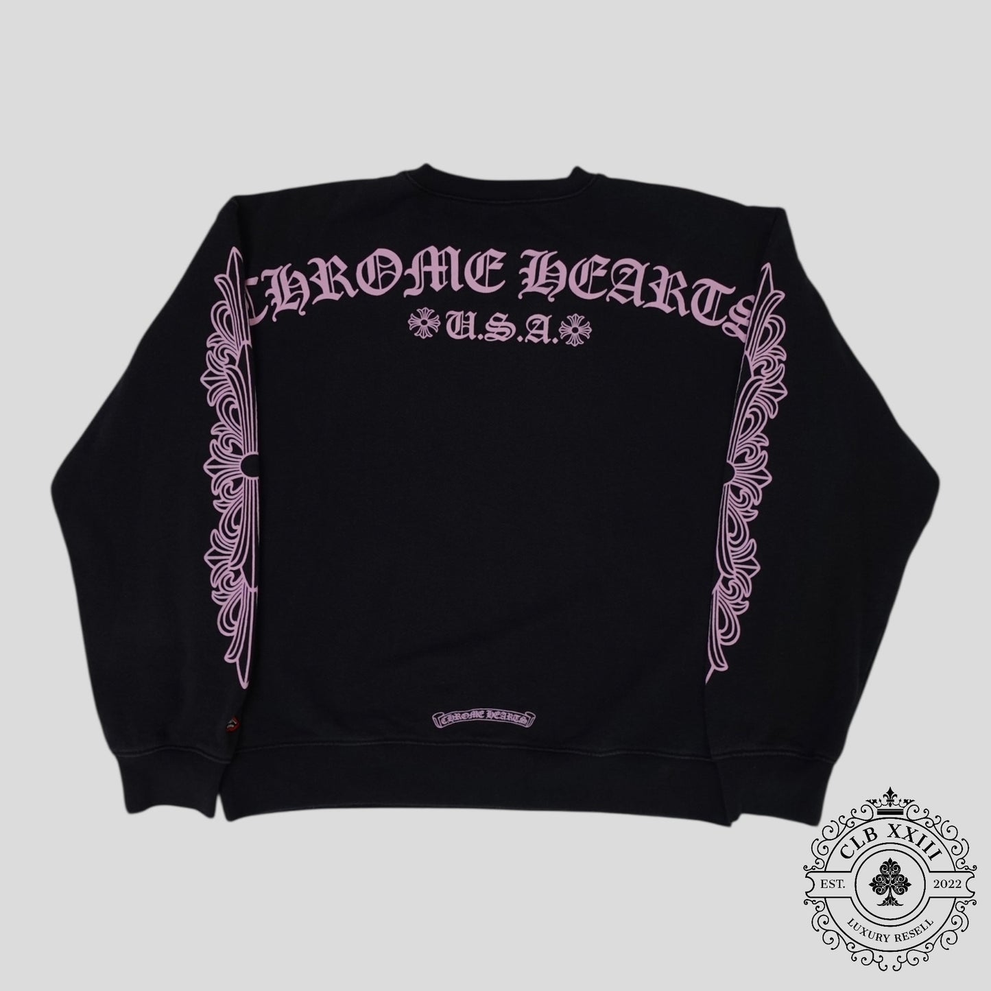 Chrome Hearts Floral Sleeve Crewneck in Black / Pink