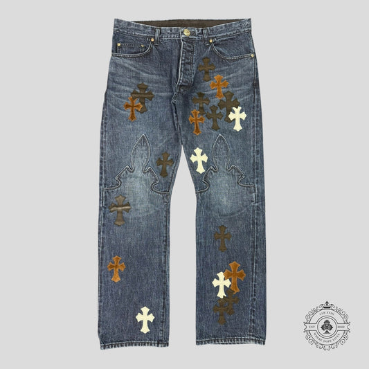 Chrome Hearts Fleur Knee Cross Patch Jeans