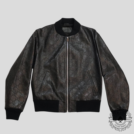 Gucci GG Leather Bomber Jacket in Black