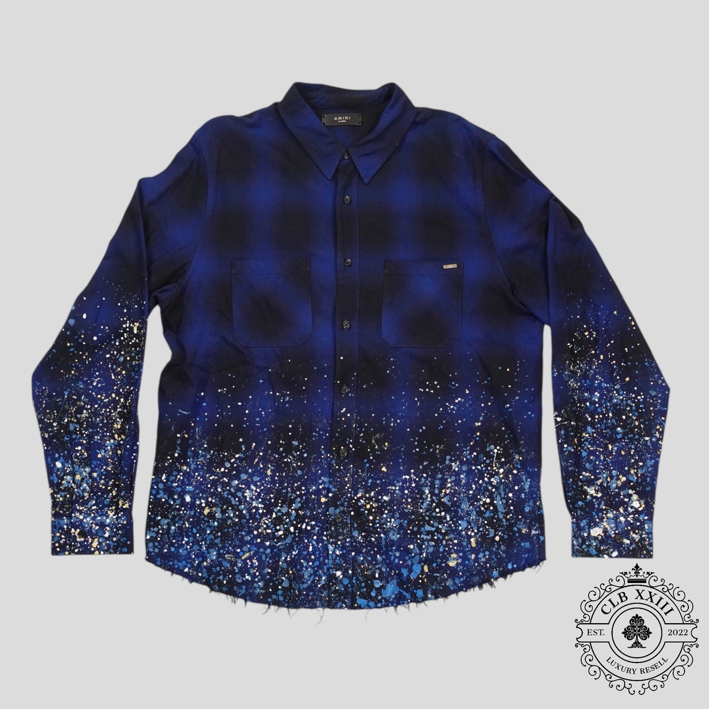 Amiri Crystal Painter Plaid Button Up in Blue