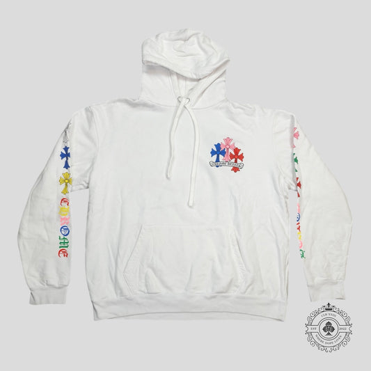 Chrome Hearts Triple Cross Hoodie in White/Multicolor