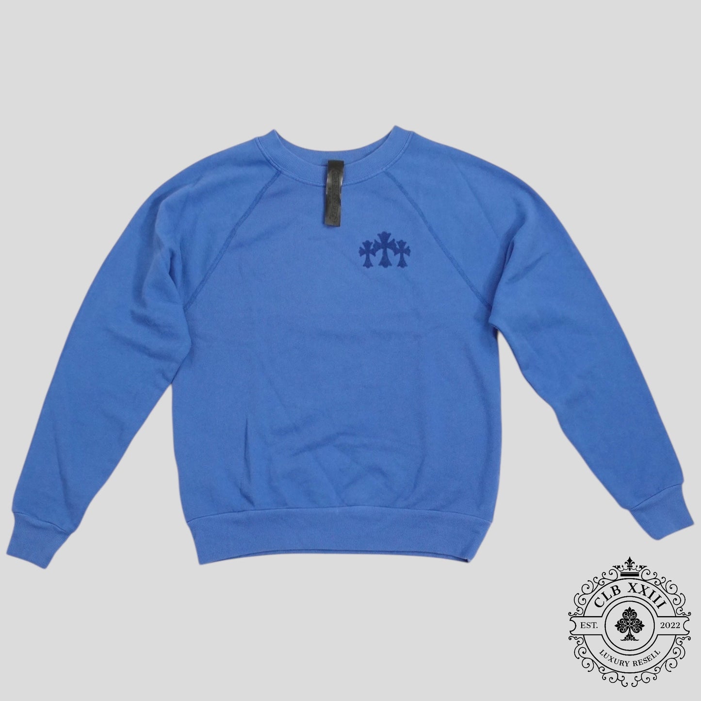 Chrome Hearts Women's Triple Cross CH Flocked Crewneck in Blue