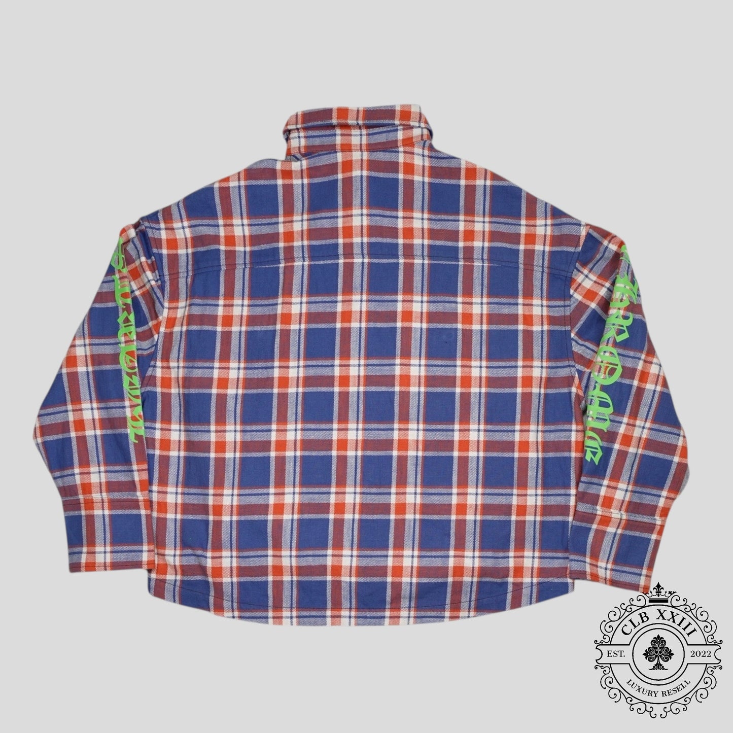 Chrome Heart Sleeve Logo Flannel Shirt in Blue/Red