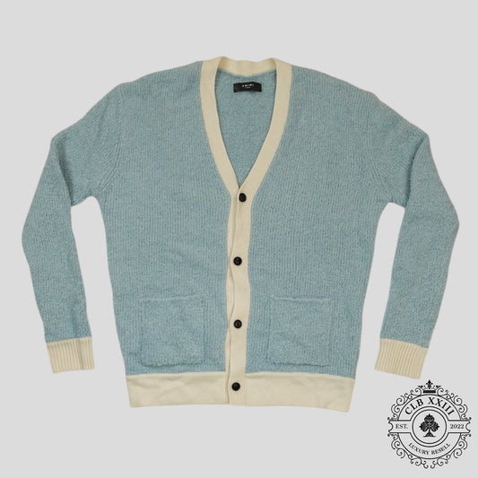 Amiri Fuzzy Wool Cardigan in Blue