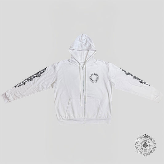 Chrome Hearts Horseshoe Zip-Up Hoodie in White