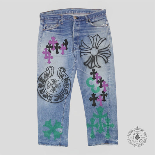 Chrome Hearts Levi's Stencil Cross Patch Jeans