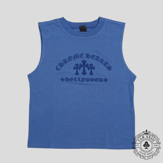 Chrome Hearts Women's Triple Cross Flocked Sleeveless Shirt in Blue