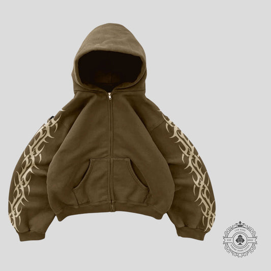 Bravest Studios Tribal Zip Up Hoodie in Brown