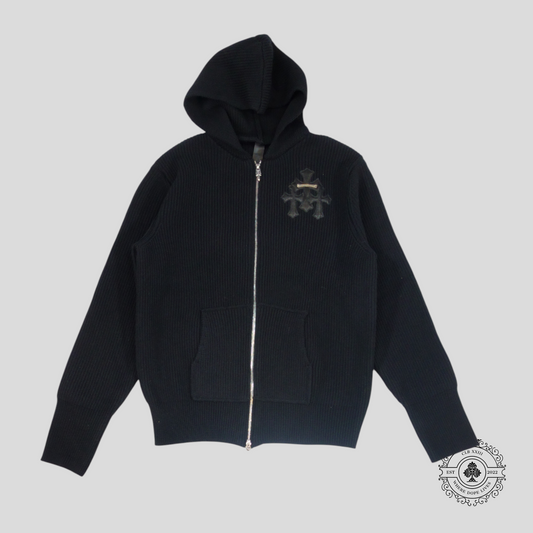 Chrome Hearts Cashmere Cross Patch Zip Up Hoodie in Black