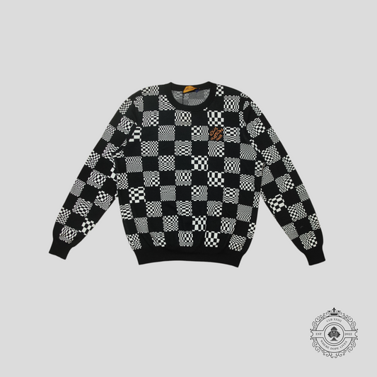Louis Vuitton Damier Distorted Jacquard Pullover in Black