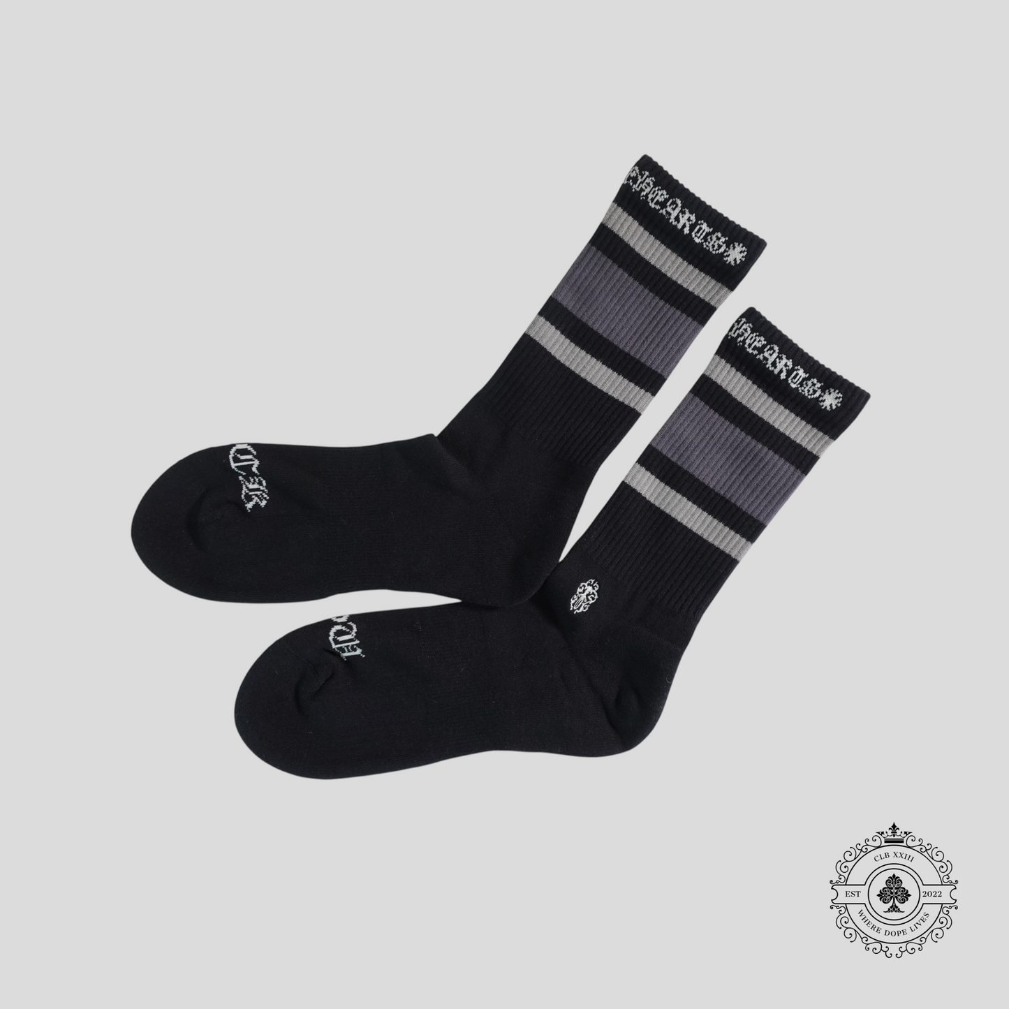 Chrome Hearts Striped Socks in Black/Grey