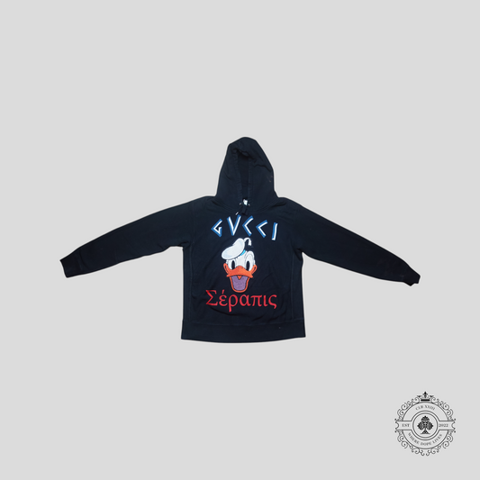 Gucci Donald Duck Patch Hooded Sweatshirt in Black