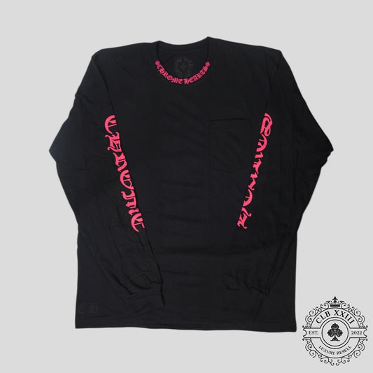Chrome Hearts Neck Logo Long Sleeve Tee in Black/Pink