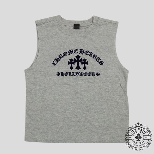 Chrome Hearts Women's Triple Cross Flocked Sleeveless Shirt in Gray