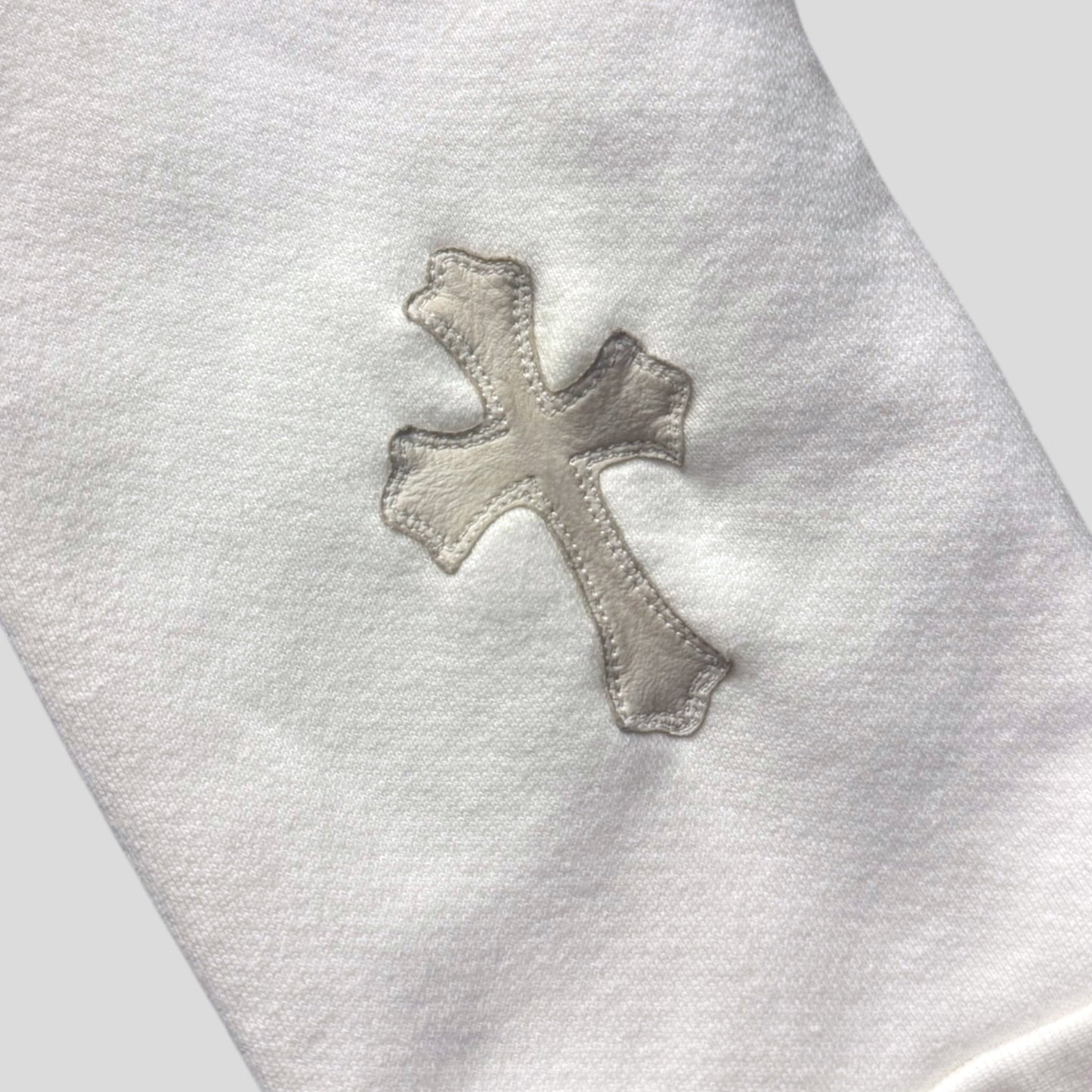 Chrome Hearts Leather Cross Patch Quarter Zip in White