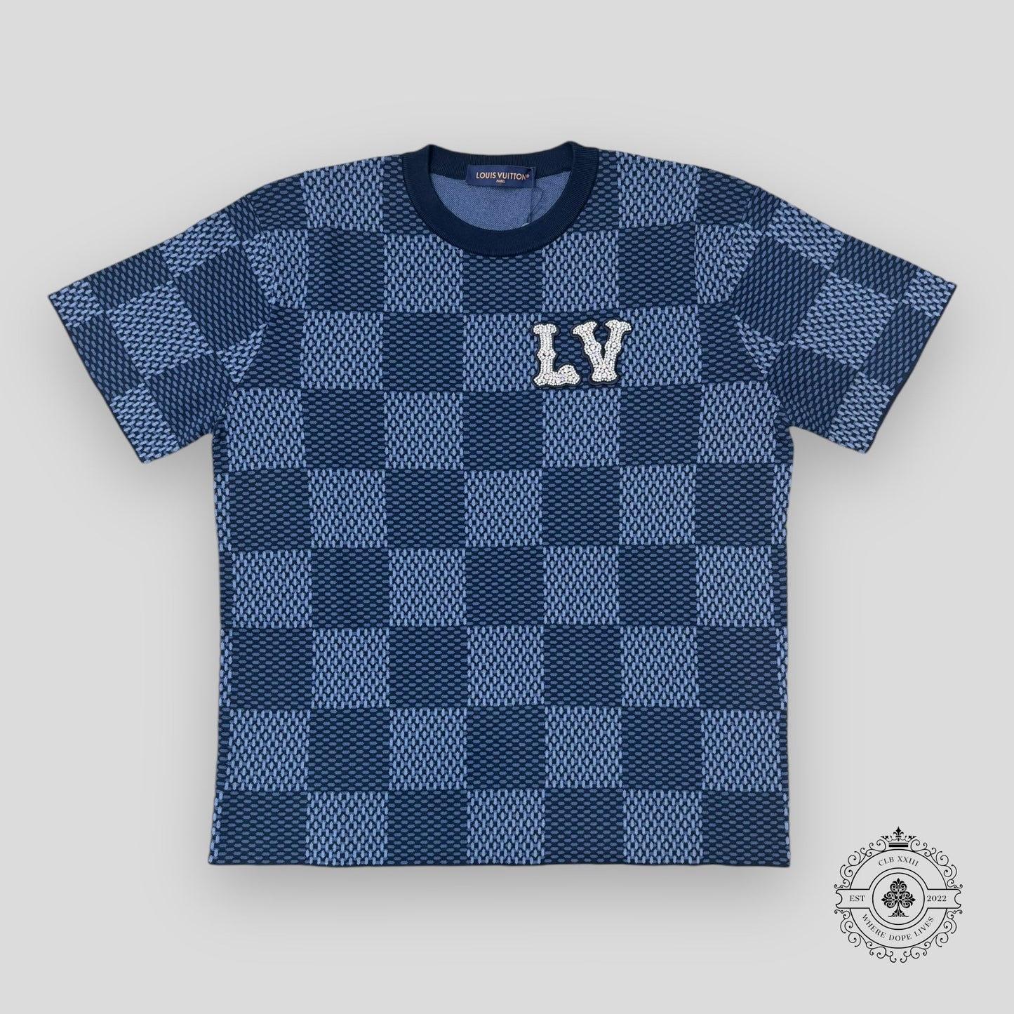 Louis Vuitton Damier Short-Sleeved Crewneck With LV Crystal Patch
