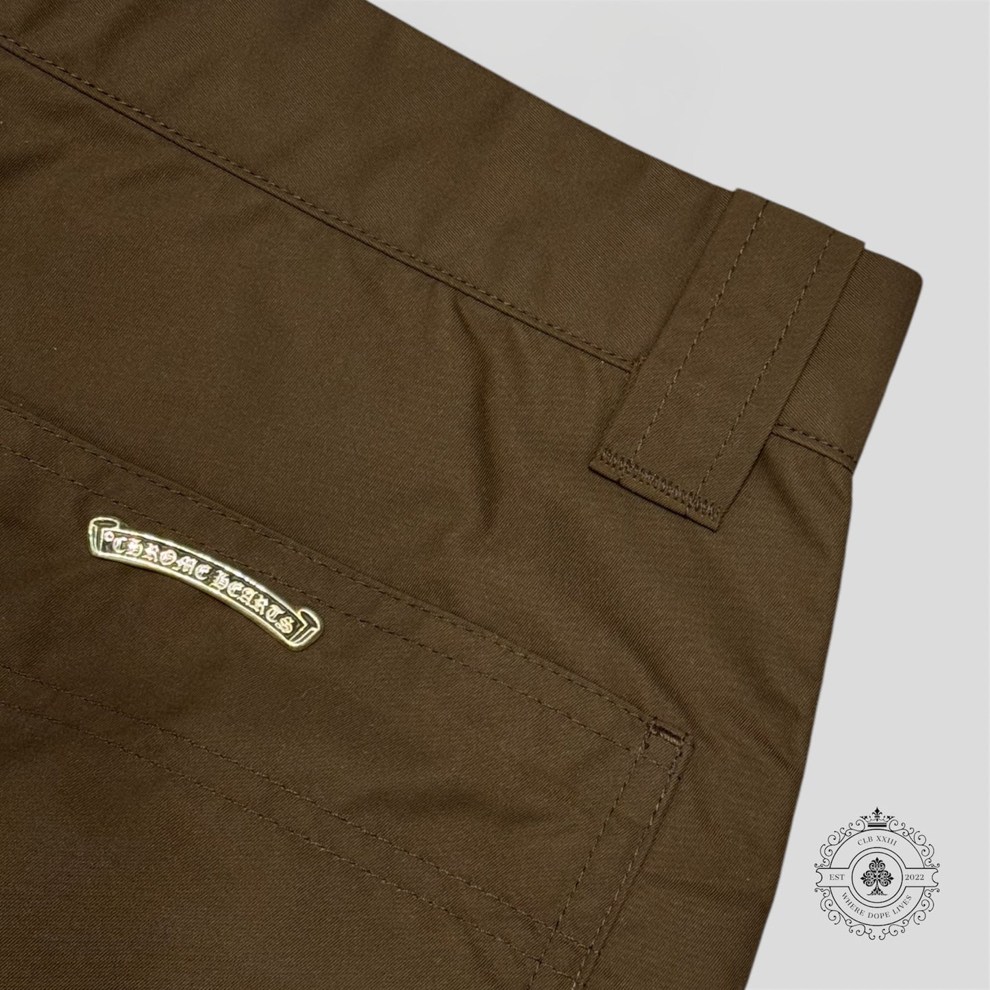 Chrome Hearts Leather Knee Nylon Shorts in Brown / Pink