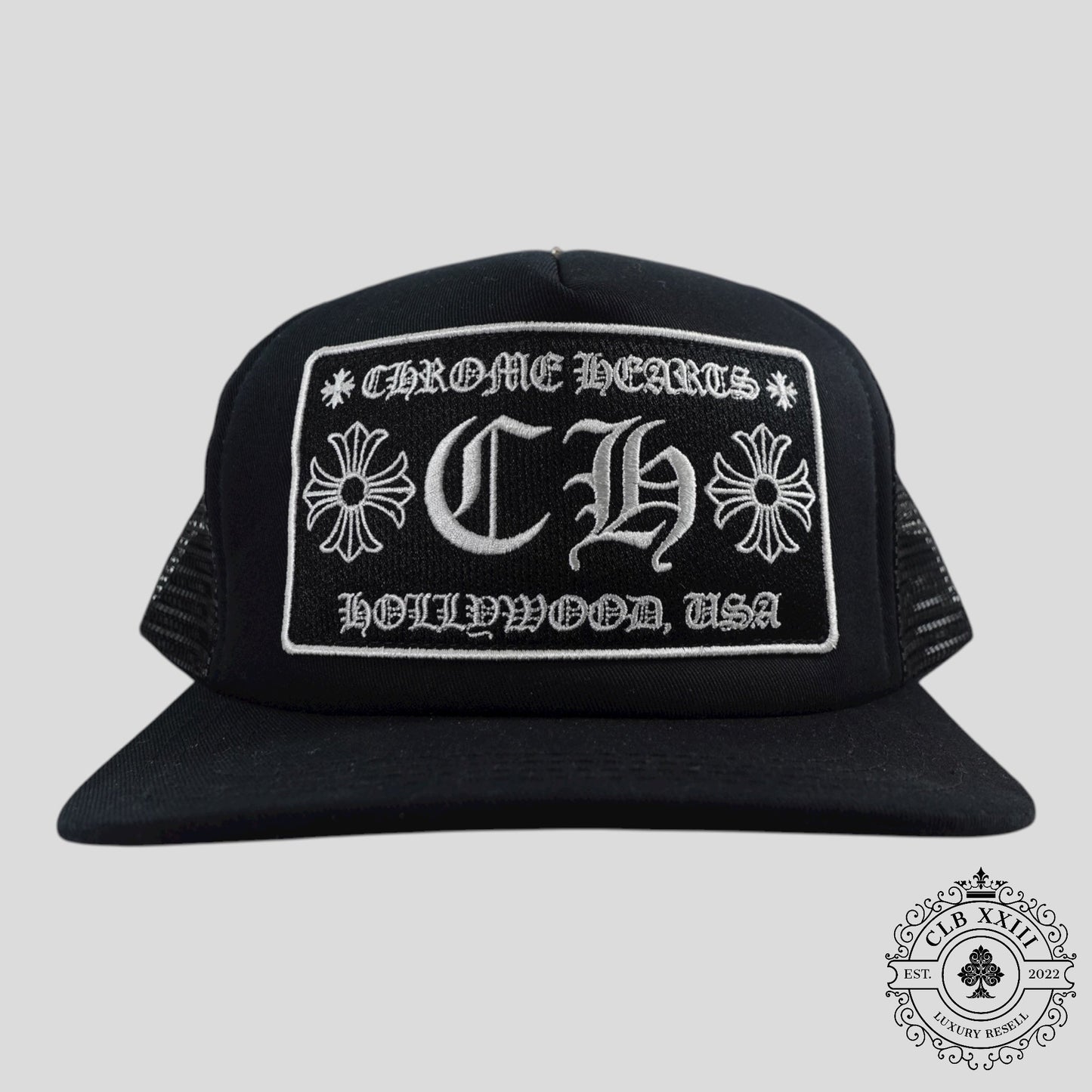 Chrome Hearts Hollywood CH Patch Trucker Hat in Black
