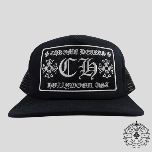 Chrome Hearts Hollywood CH Patch Trucker Hat in Black
