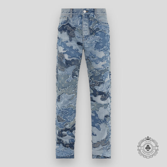 Amiri Patchwork Camo Straight Denim Jeans