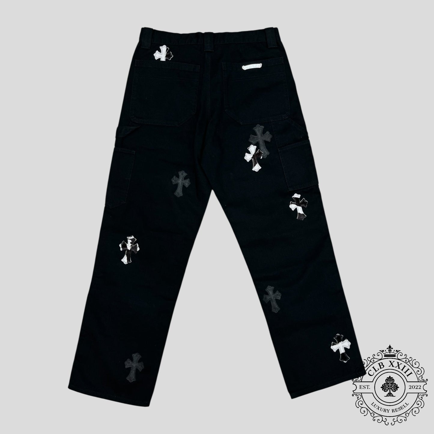 Chrome Hearts Cross Patch Double Knee Carpenter Pants in Black/Zebra