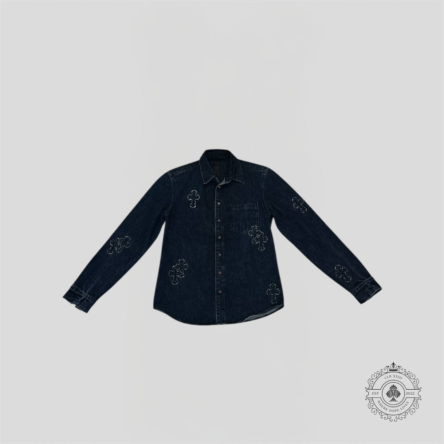 Chrome Hearts Denim Cross Patch Button Up