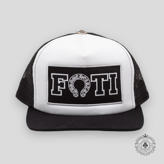 Chrome Hearts Foti Patch Trucker Hat in White / Black