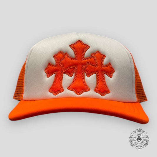 Chrome Hearts Miami Exclusive Cross Patch Trucker Hat in Orange