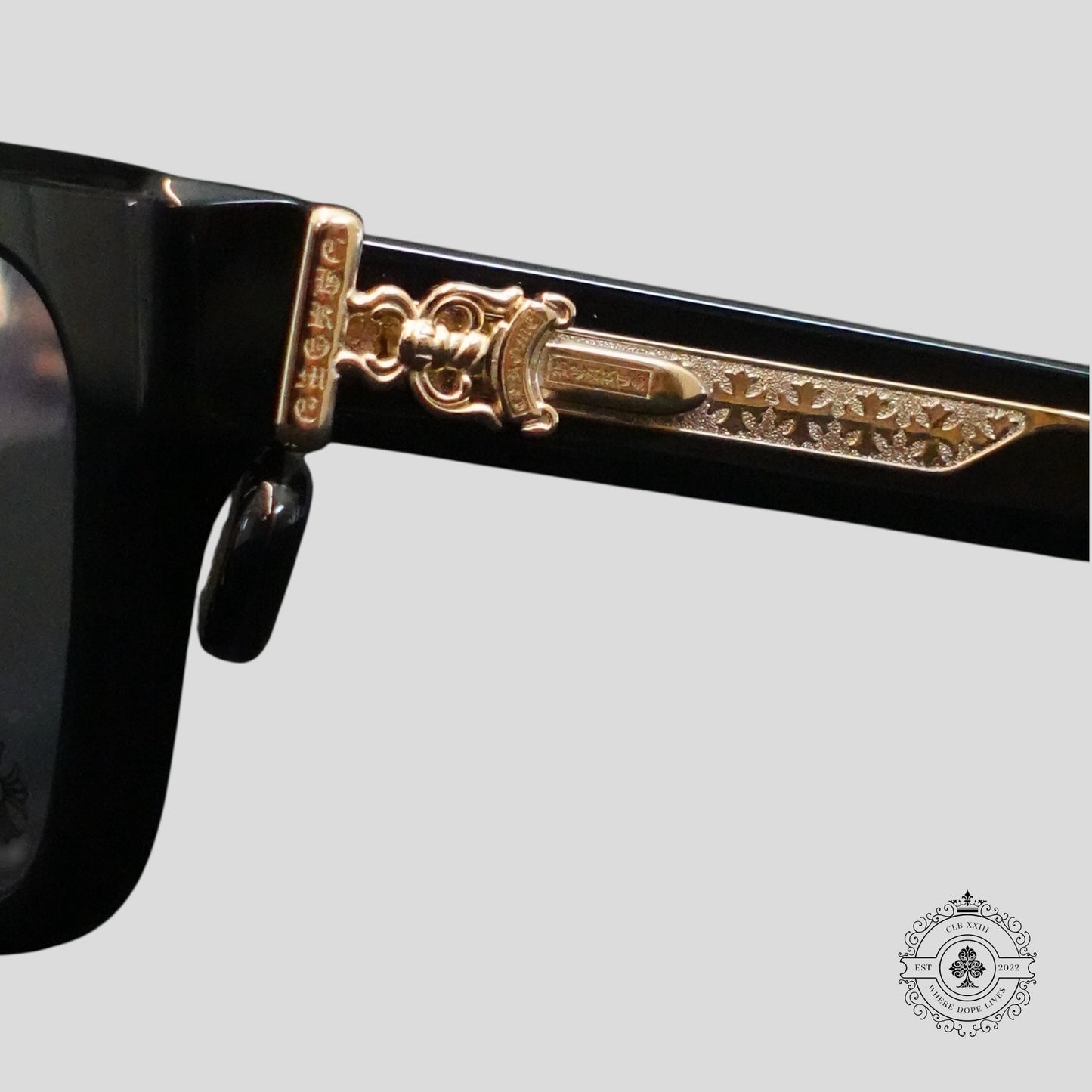 Chrome Hearts Box Officer Glasses in Black/Gold