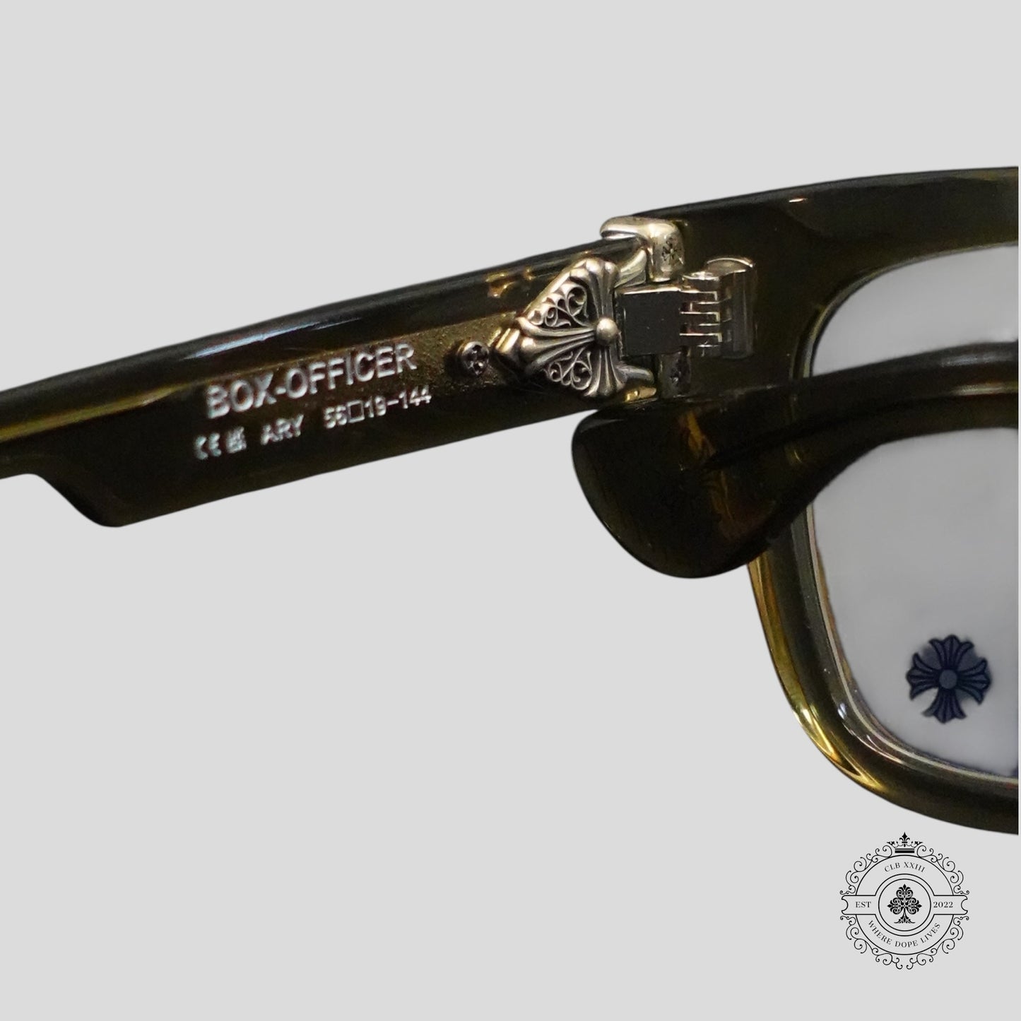 Chrome Hearts Box Officer Sunglasses in Clear Olive/Silver